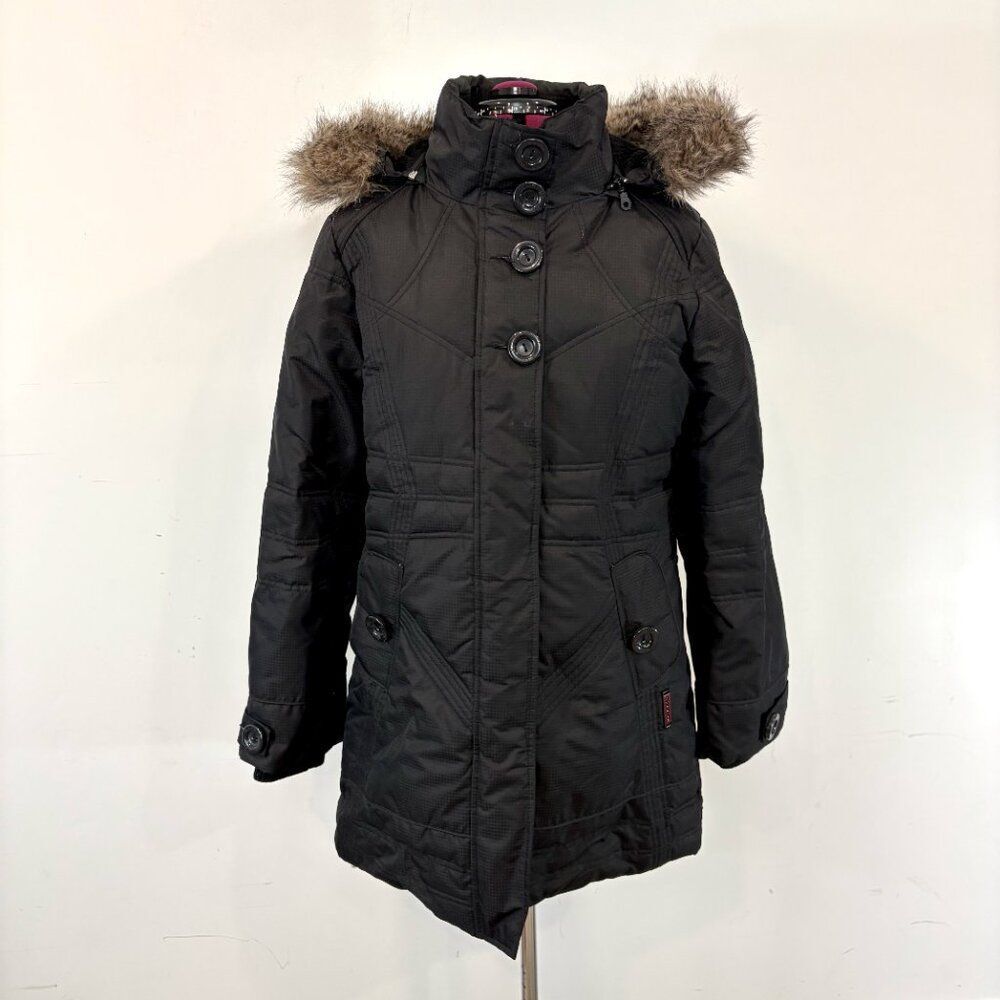 Roots 73 Faux Fur Black Down Parka Puffer Jacket Winter Coat sz L